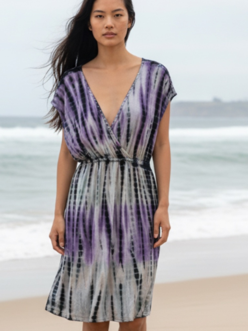 One World Beach Sz Large 12 14 Swim Cover Up Dress Tunic Tie Dye Purple Ombre